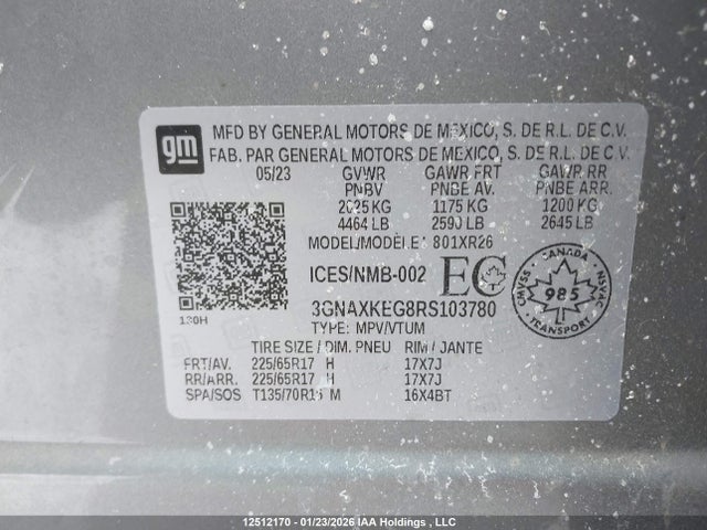 3GNAXKEG8RS103780 Chevrolet EQUINOX LT