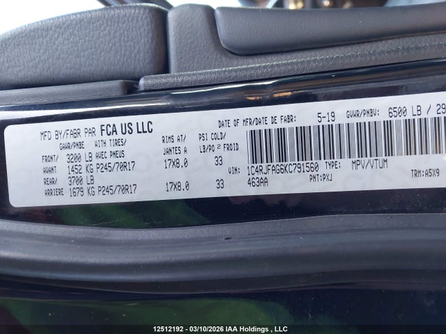 1C4RJFAG6KC791560 Jeep Grand Cherokee Laredo