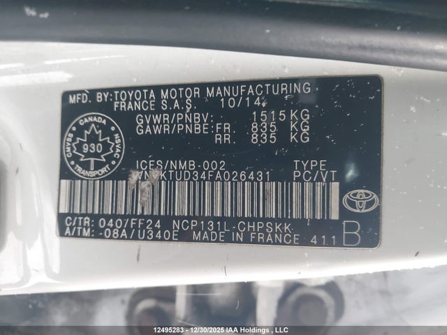 VNKKTUD34FA026431 Toyota Yaris Se