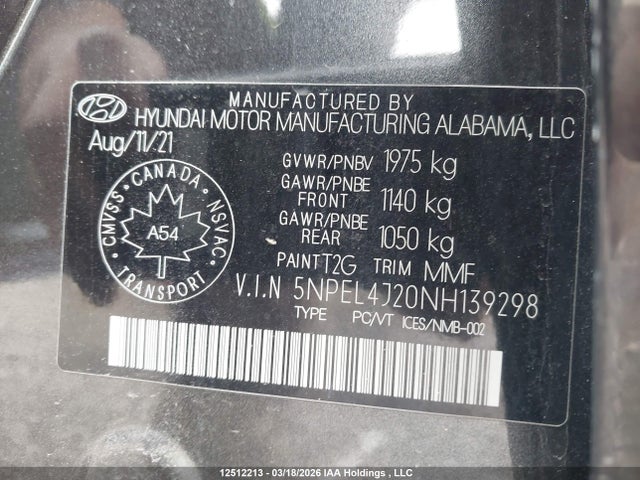5NPEL4J20NH139298 Hyundai Sonata Luxury