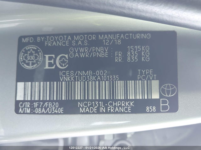 VNKKTUD38KA101335 Toyota Yaris L/le/se