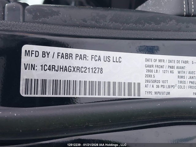 1C4RJHAGXRC211278 Jeep Grand Cherokee Laredo/altitude