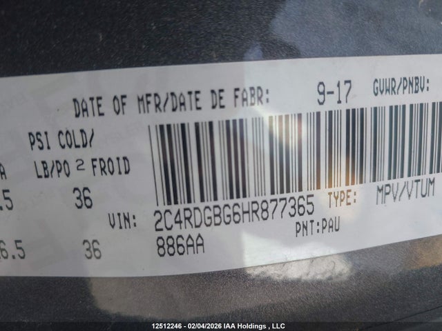 2C4RDGBG6HR877365 Dodge Grand Caravan Cvp/sxt