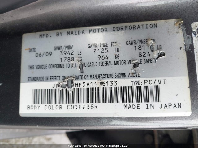 2010 Mazda 3 I მანქანა იყიდება აუქციონზე, vin: JM1BL1HF5A1176133, აუქციონის ნომერი: 12512248