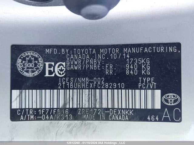 2T1BURHEXFC282910 Toyota COROLLA LE