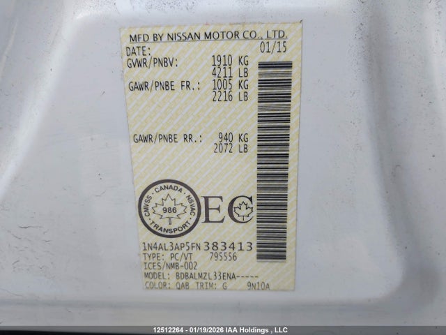 1N4AL3AP5FN383413 Nissan Altima 2.5/s/sv/sl