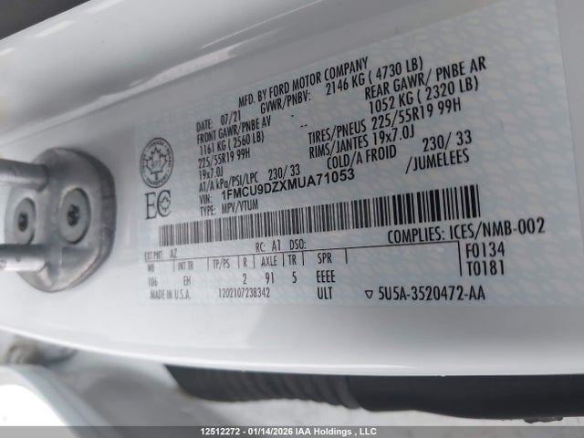 1FMCU9DZXMUA71053 Ford Escape Hybrid