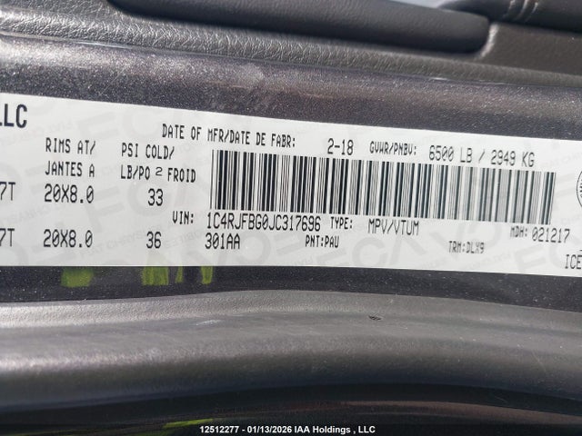1C4RJFBG0JC317696 Jeep Grand Cherokee Limited