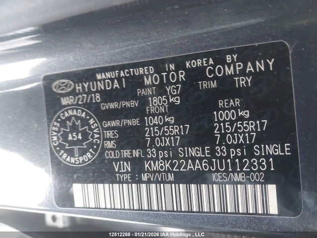 Продаж на аукціоні авто 2018 Hyundai Kona Sel, vin: KM8K22AA6JU112331, номер лоту: 12512288