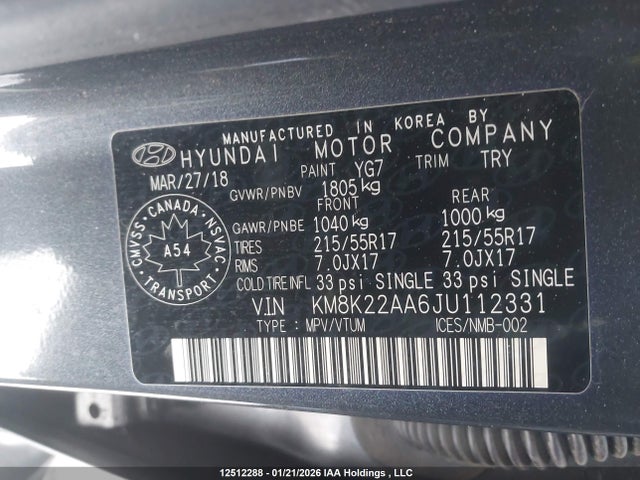 Продаж на аукціоні авто 2018 Hyundai Kona Sel, vin: KM8K22AA6JU112331, номер лоту: 12512288