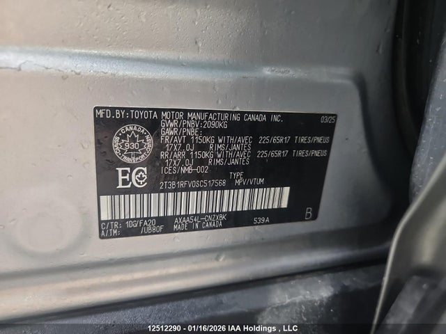 12512290 :رقم المزاد ، 2T3B1RFV0SC517568 vin ، 2025 Toyota Rav4 Le مزاد بيع