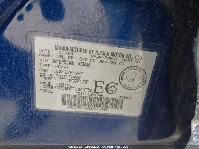 3N1CP5CV8LL573445 Nissan KICKS SV