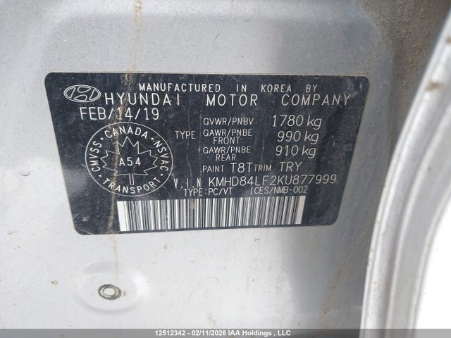KMHD84LF2KU877999 Hyundai Elantra Preferred