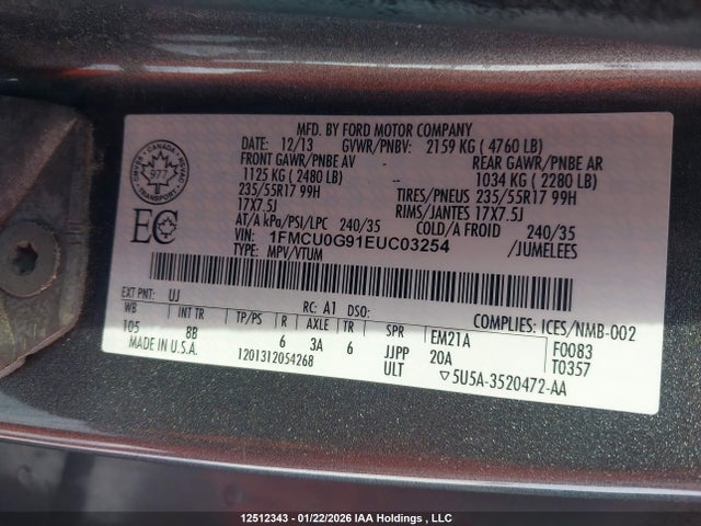 Ford ESCAPE SE 2014 1FMCU0G91EUC03254 Image 9