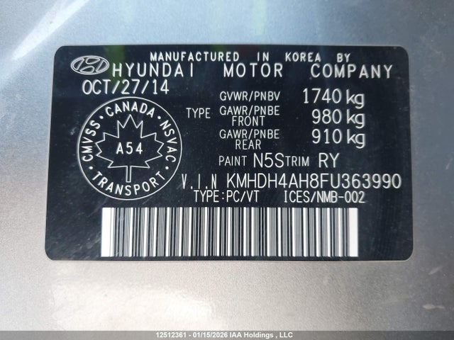 KMHDH4AH8FU363990 Hyundai Elantra Se/sport/limited