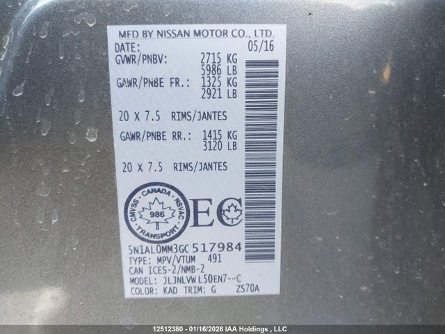 5N1AL0MM3GC517984 Infiniti QX60