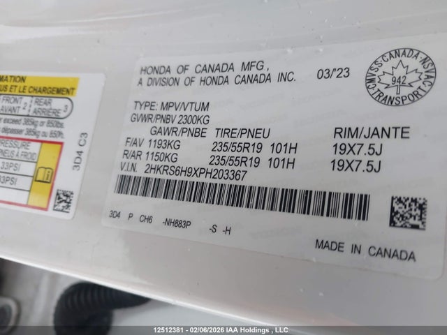 2HKRS6H9XPH203367 Honda Cr-v Touring Hybrid