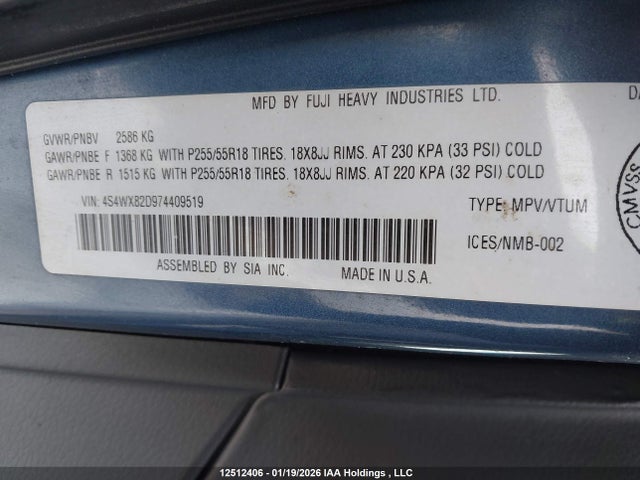 2007 Subaru B9 Tribeca Limited 5-passenger მანქანა იყიდება აუქციონზე, vin: 4S4WX82D974409519, აუქციონის ნომერი: 12512406