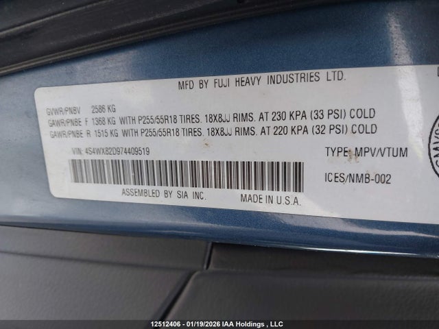2007 Subaru B9 Tribeca Limited 5-passenger მანქანა იყიდება აუქციონზე, vin: 4S4WX82D974409519, აუქციონის ნომერი: 12512406