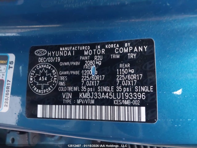 Продаж на аукціоні авто 2020 Hyundai Tucson Preferred Fwd, vin: KM8J33A45LU193396, номер лоту: 12512407