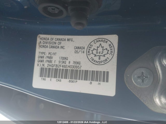 Honda Civic 2014 2HGFB2F46EH030957 Image 9