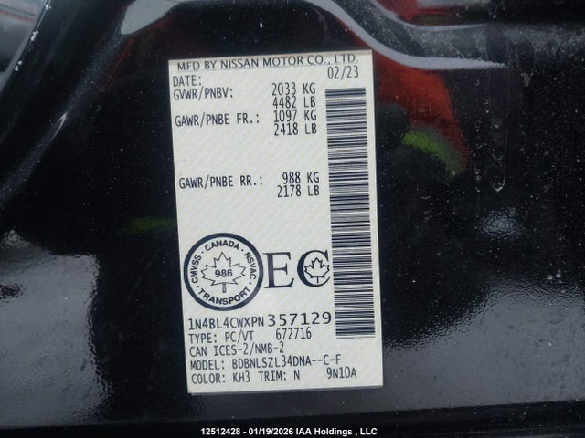 1N4BL4CWXPN357129 Nissan Altima