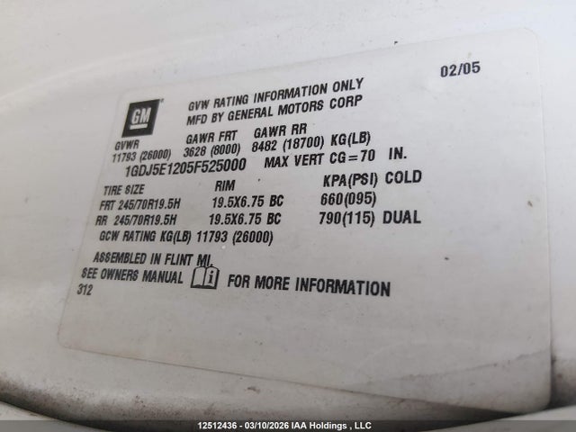 Продаж на аукціоні авто 2005 Gmc C5500, vin: 1GDJ5E1205F525000, номер лоту: 12512436