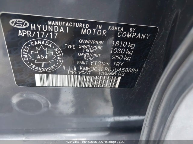 KMHD04LB0JU458889 Hyundai Elantra Sport