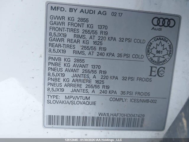 WA1LHAF70HD047429 Audi Q7 2.0t Progressiv