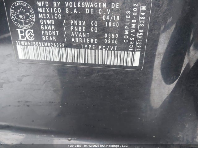 3VWW57BU9KM026999 Volkswagen Jetta Highline