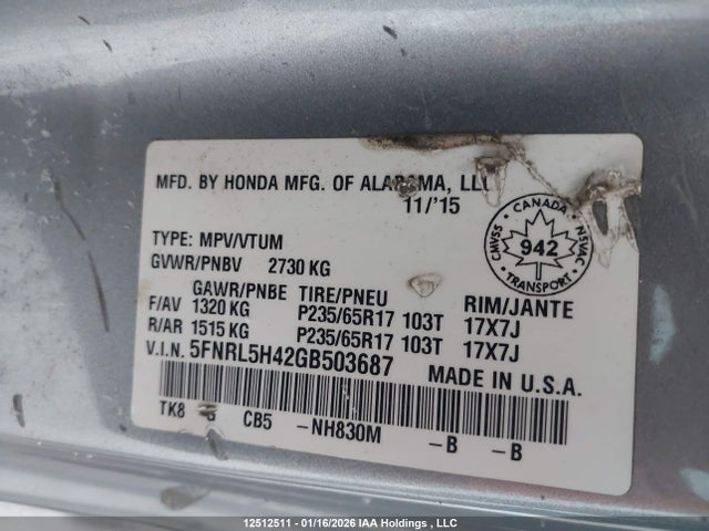 5FNRL5H42GB503687 Honda ODYSSEY EX