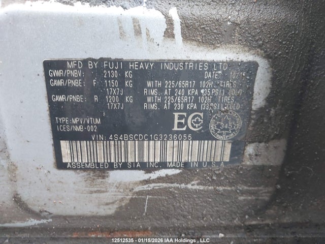 4S4BSCDC1G3236055 Subaru Outback 2.5i Premium