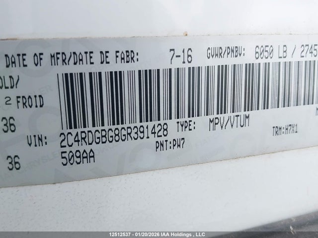 2C4RDGBG8GR391428 Dodge Grand Caravan Se/sxt