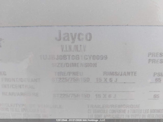 Aukcja sprzedaży 2016 Jayco Eagle, vin: 1UJBJ0BT0G1CY0099, numer aukcji: 12512544