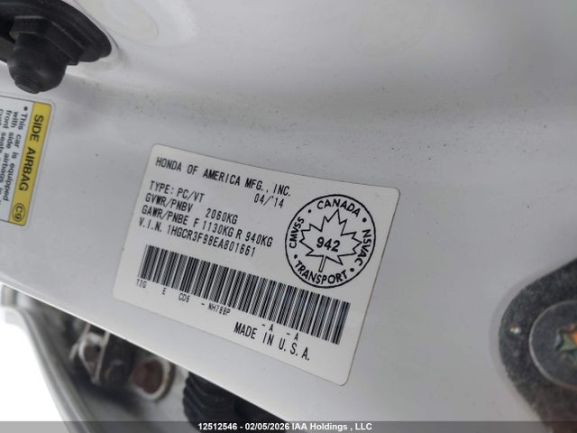 1HGCR3F98EA801661 Honda Accord Touring