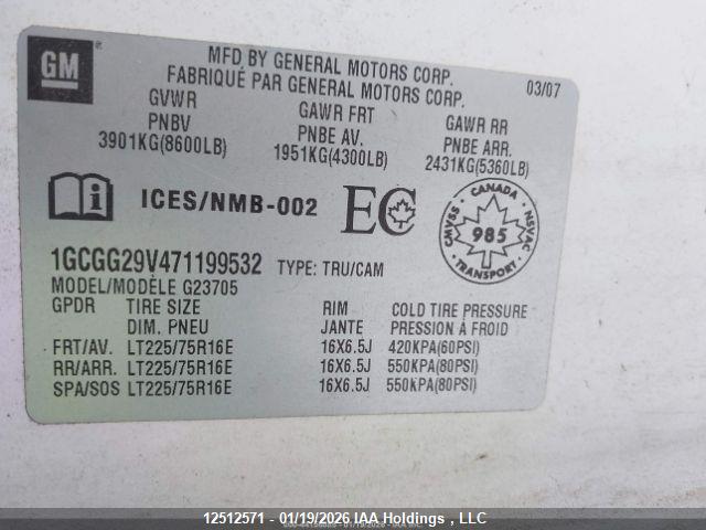Aukcja sprzedaży 2007 Chevrolet Express Standard, vin: 1GCGG29V471199532, numer aukcji: 12512571