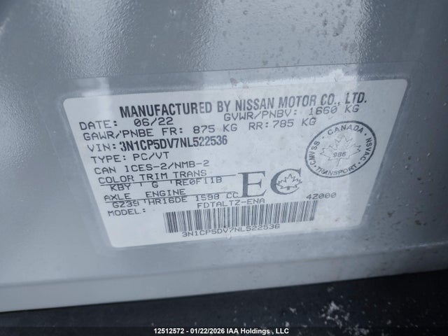 3N1CP5DV7NL522536 Nissan Kicks
