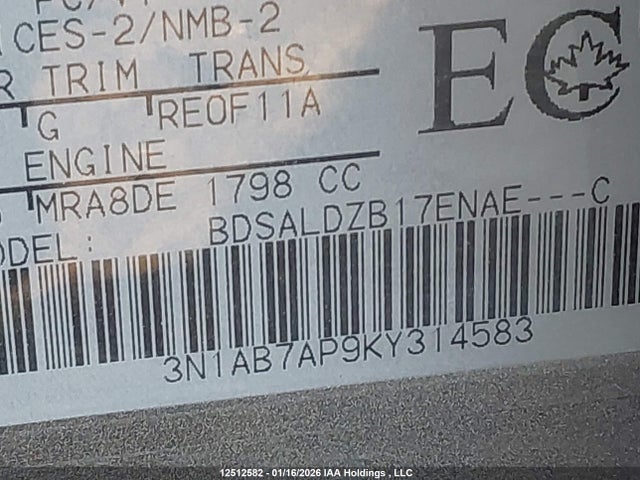 3N1AB7AP9KY314583 Nissan Sentra S/sv/sr/sl