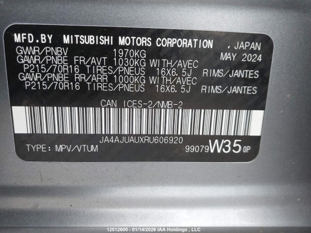 JA4AJUAUXRU606920 Mitsubishi RVR ES