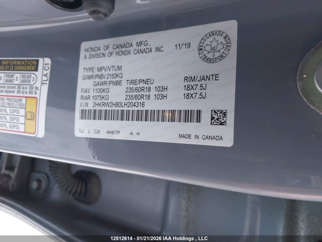 2HKRW2H80LH204316 Honda CR-V EXL