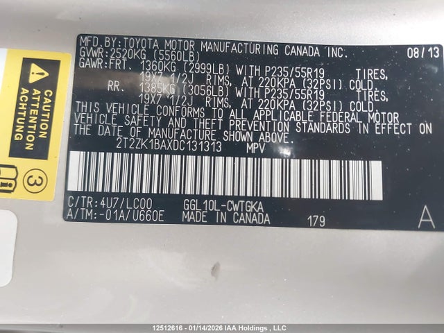 2013 Lexus Rx 350 მანქანა იყიდება აუქციონზე, vin: 2T2ZK1BAXDC131313, აუქციონის ნომერი: 12512616