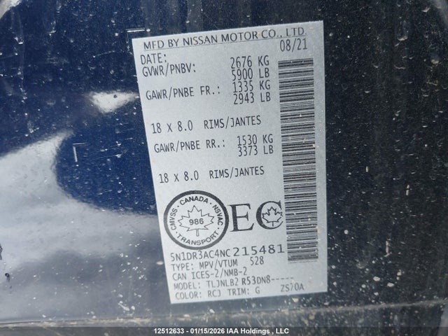 Продажа на аукционе авто 2022 Nissan Pathfinder S, vin: 5N1DR3AC4NC215481, номер лота: 12512633