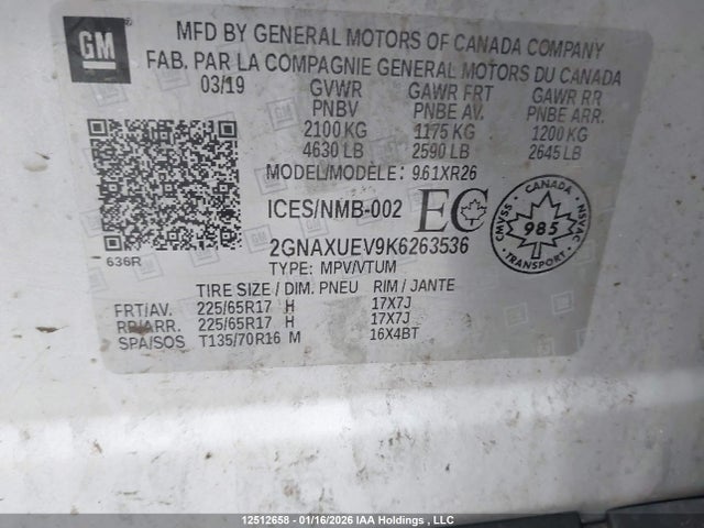2GNAXUEV9K6263536 Chevrolet EQUINOX LT
