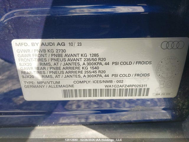 WA1G2AFZ4RP025311 Audi Q4 E-TRON