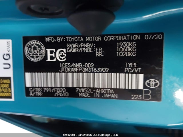 JTDKAMFP3M3163909 Toyota Prius Prime Le/xle/limited
