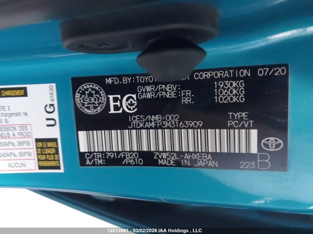 JTDKAMFP3M3163909 Toyota Prius Prime Le/xle/limited