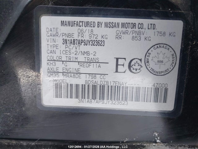 3N1AB7AP9JY323623 Nissan Sentra