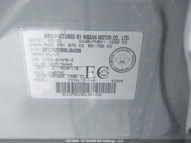 3N1CP5DV9ML484208 Nissan KICKS SR