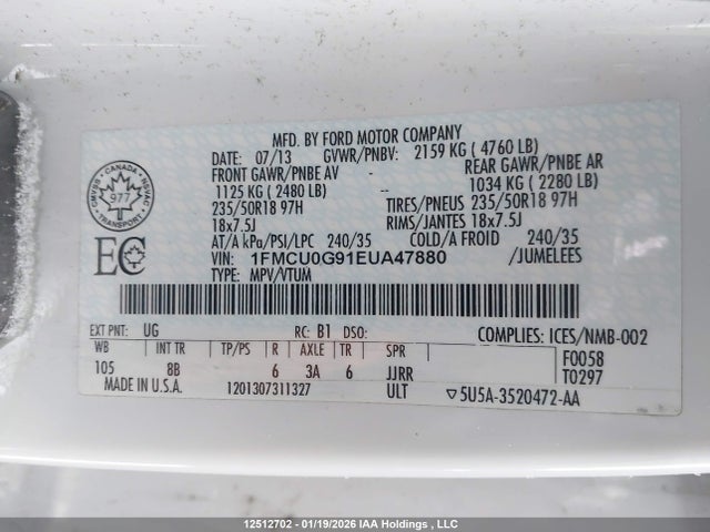 Продаж на аукціоні авто 2014 Ford Escape Se, vin: 1FMCU0G91EUA47880, номер лоту: 12512702