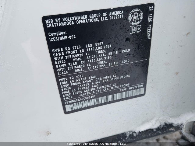 1V2NR2CA0JC507457 Volkswagen Atlas Sel Premium